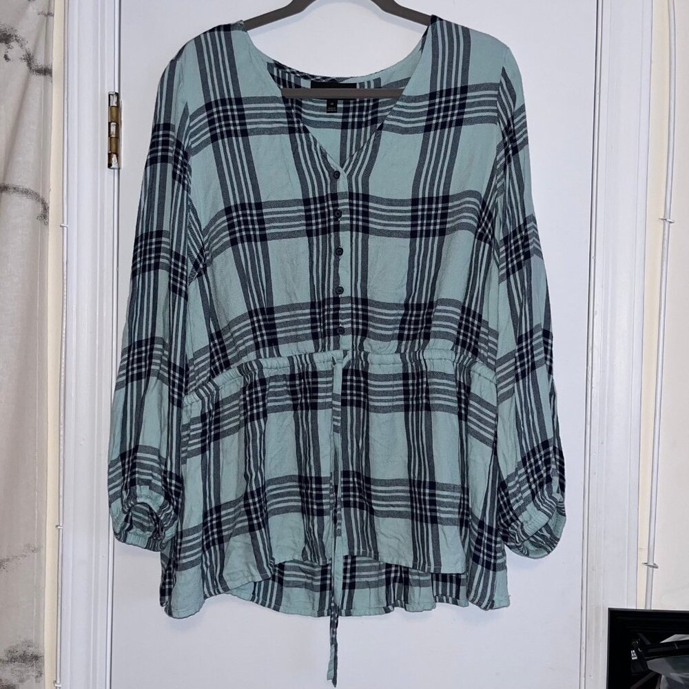 Lane Bryant Size 18 / 2x Blue Flannel Blouse